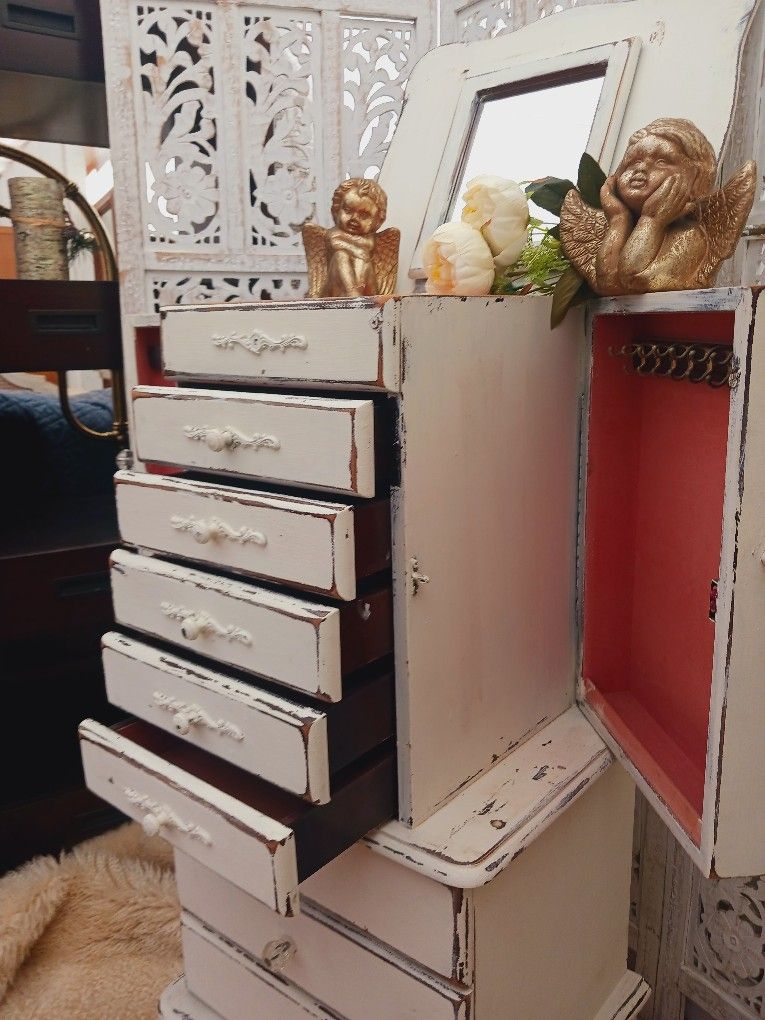 Fancy French Antique Jewelry Dresser, Shabby Chic Chest