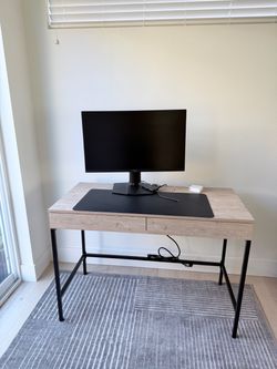 Light Wood Desk with Black Metal Legs