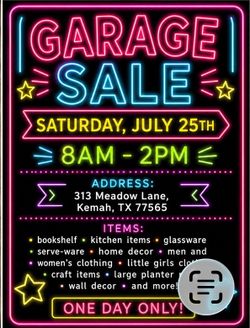 Garage Sale this Saturday July 25