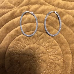 Women's 925 Pavé Silver Oval Hoop Earrings