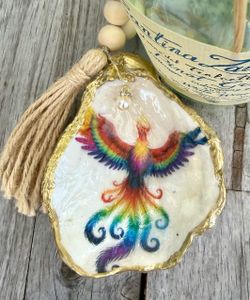 Handmade oyster shell ornaments – rainbow Phoenix/host, hostess gift