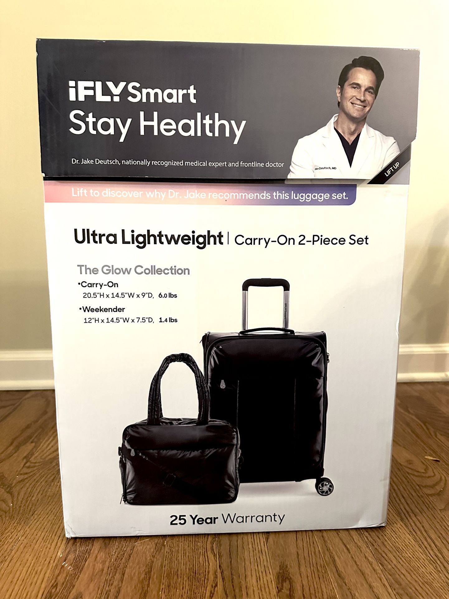 iFly Smart Ultra Lightweight Glow Collection Carry-On 2 Piece Travel Set, Black