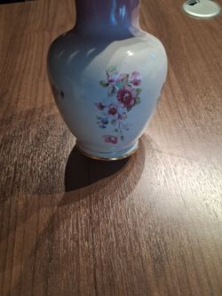Porcelain Floral Vase with Gold Trim