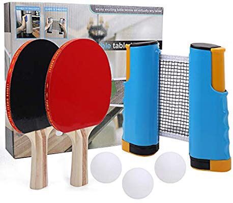 IAMGlobal Ping Pong Paddle Set with Retractable Net, 2 Premium Paddles Rackets, 3 Table Tennis Balls, 1 Retractable Net, 1 Storage Bag, Table Tennis