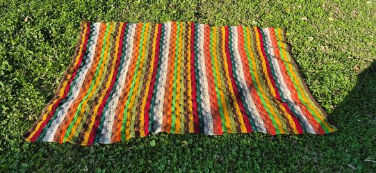 Vintage Crochet Afghan Blanket  Handmade Striped Multicolor Throw Retro 70s Boho