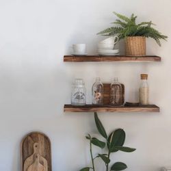 Acacia Floating Wood Shelf, 2-pack