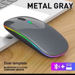 Wireless Bluetooth Mouse 2.4G Dual Modes Rechargeable Mice RGB Ergonomic Silent Click Mouse For PC Computer iPad Laptops 3600DPI （Gray）