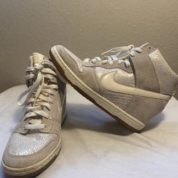 Nike Dunk Sky Hi Hidden Wedge Metallic Luster Sail 585560-003 Sneakers Womens size 9.5