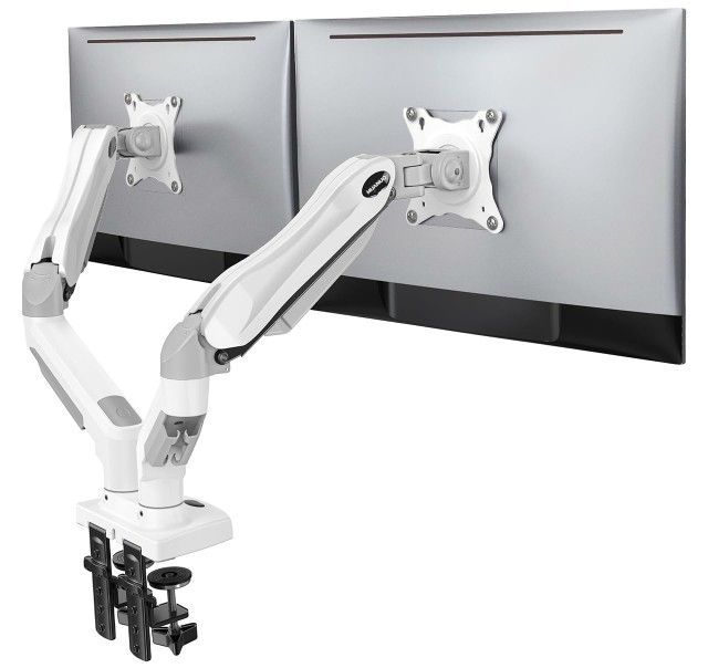 New HUANUO Dual Monitor Stand, Full Adjustable Monitor Desk Mount Swivel Vesa Bracket W/ C Clamp, Grommet Mounting Base for 13 to 30 Inch Computer Scr