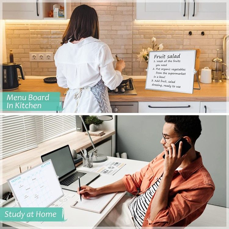 NEW Double-Sided Dry Erase Board, Dry Erase Calendar 16’’x12” Magnetic Desktop Whiteboard w/ Stand