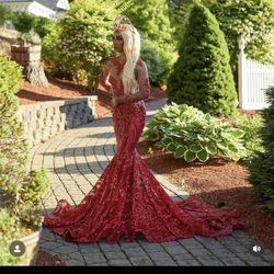 Red Sequin/Rhinestone Prom Dress