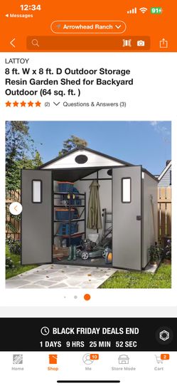 LATTOY 8 ft. W x 8 ft. D Outdoor Storage Resin Garden Shed for Backyard Outdoor (64 sq. ft. )