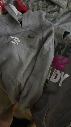 Tons of hoodies a 3 set of pjs 6 shirts a pair of shorts and some sweats and sweaters size large 10/12 boys