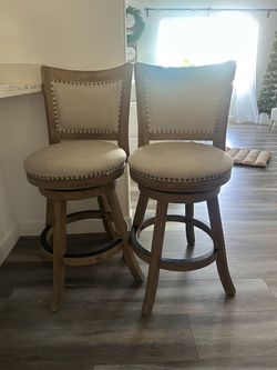 Set of 2 Swivel Bar Stools with Nailhead Trim