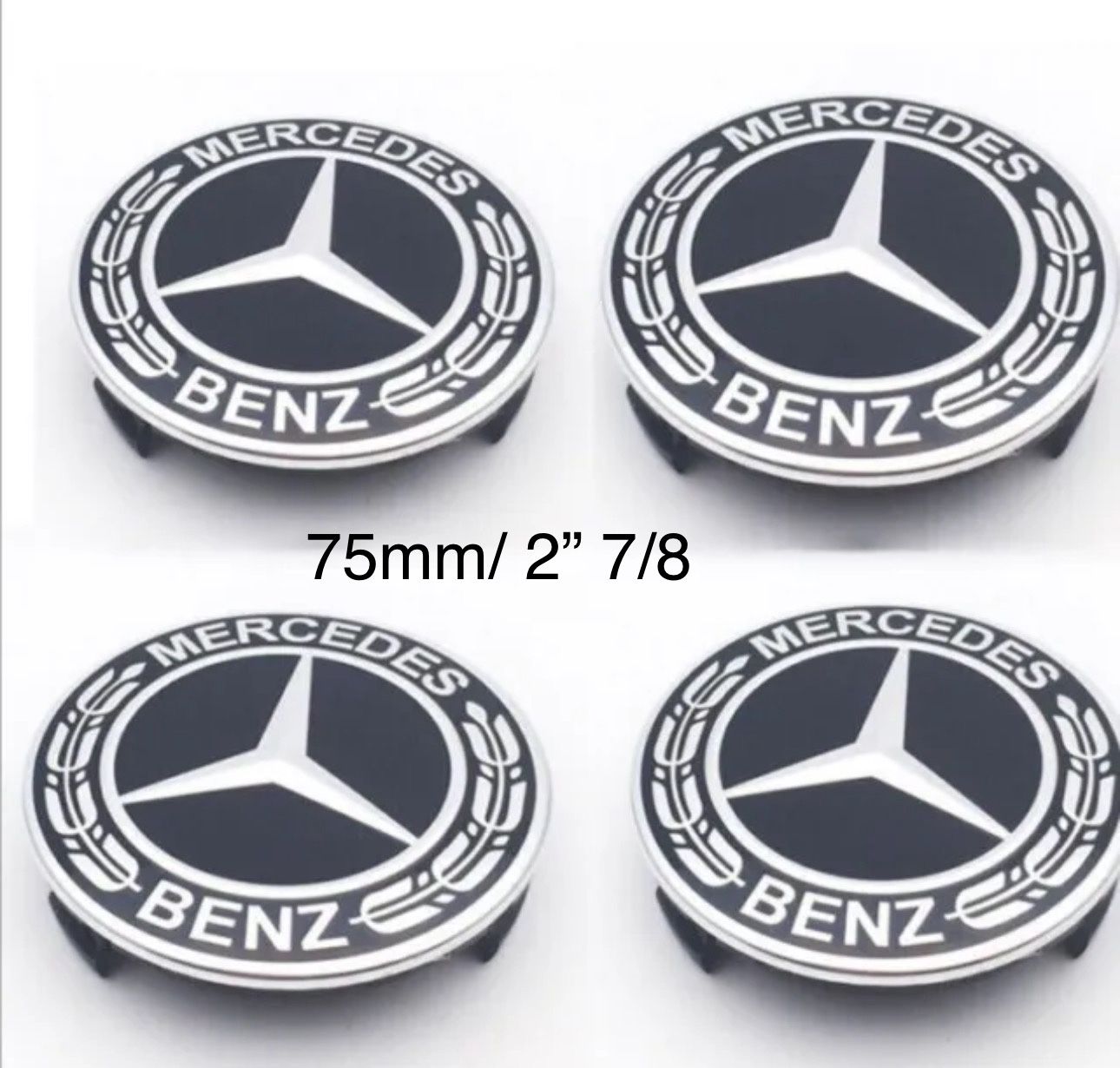 75MM Mercede s Benz Black Wheel Rim Cover HubCaps Emblem Badge SET OF 4