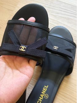 Black mesh Chanel sandals