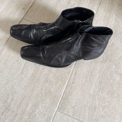 Black Leather Ankle Boots with Chain Detail