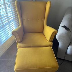 Ikea Yellow Strandmon Chair With Ottoman 