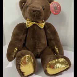 FAO Schwarz Stuffed Brown Bear w Gold Plush 160th Anniversary New W Tag 14” H1 NEW WITH TAGS GREAT FOR XMAS