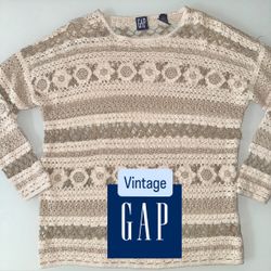 Medium - Vintage Gap Crochet Knit Sweater Top Long Sleeve Crewneck