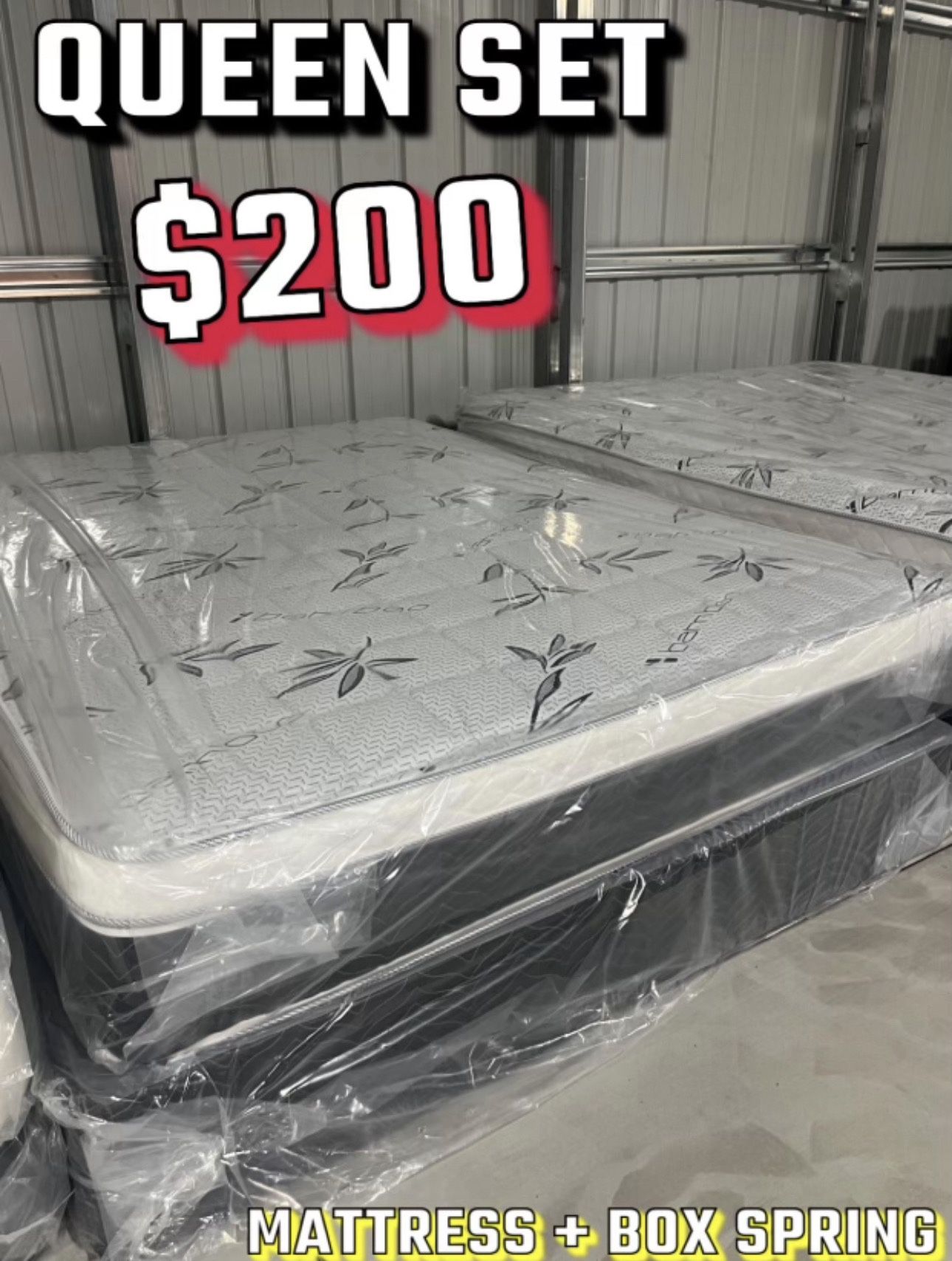 Queen Size Pillow Top Mattress With Box Spring