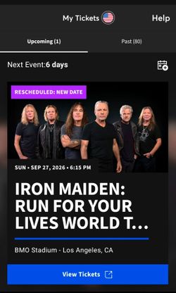 Iron Maiden GA Pit Sunday 9/27 Los Angeles