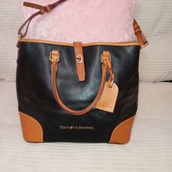 Dooney & Bourke Leather Tote – Black & Tan w/ Gold Hardware