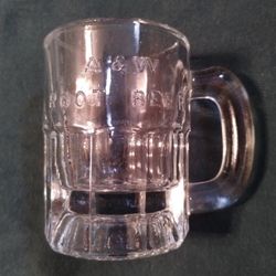 Vintage A&W Root Beer mini mug, clear glass, raised letters, 3"