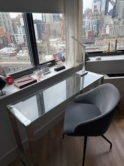 Gray Swivel Chair & Acrylic Office Desk for Sale