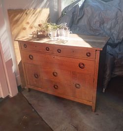 Antique Dresser - Sideboard 5 Drawers Slide Smoothly - 2 Lower Cabinets - Solid Wood - Skeleton Key Holes Beautiful 46 1/2" W X 20" D X 35