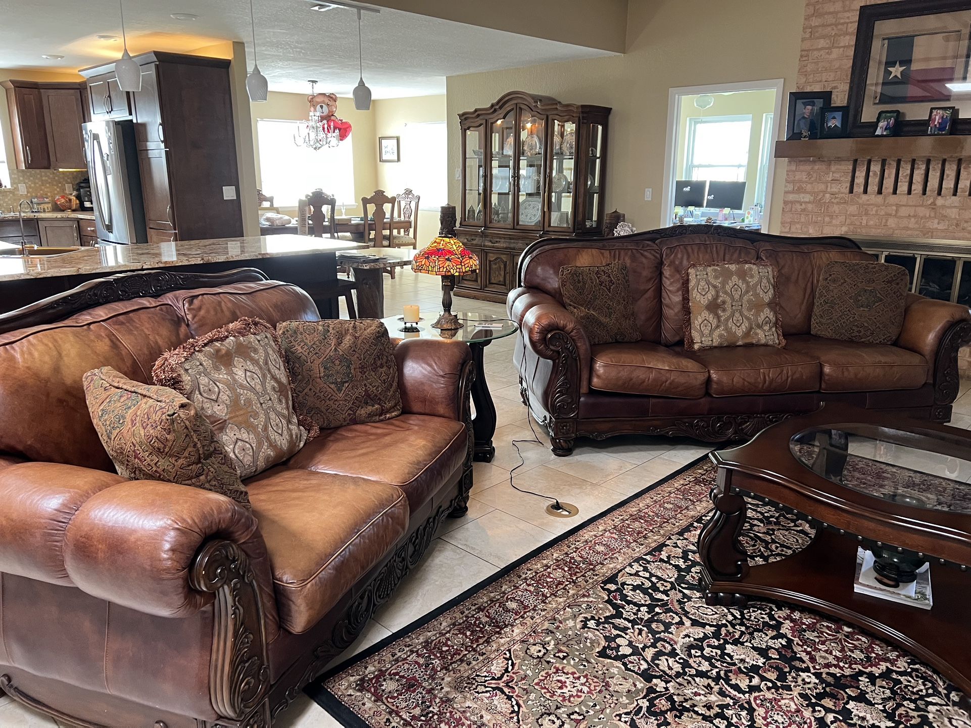 Ashley Brown Leather Couch And Loveseat Set