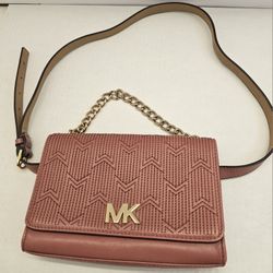 Michael Kors Mott Chain Metallic Deco Shoulder Bag Pink | Chevron Perforated | Gold Chain
