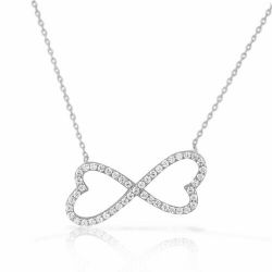 925 Sterling Silver White Crystals CZ Love Heart Infinity Necklace