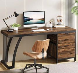JW0650 industrial Computer Desk, 59" Study Desk with Reversible Drawer Cabinet