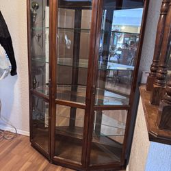 Traditional Wood  Curio Cabinet w/ Glass Shelves & Lights