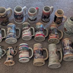 lot of 17 Vintage Budweiser and Miller's and more beer steins