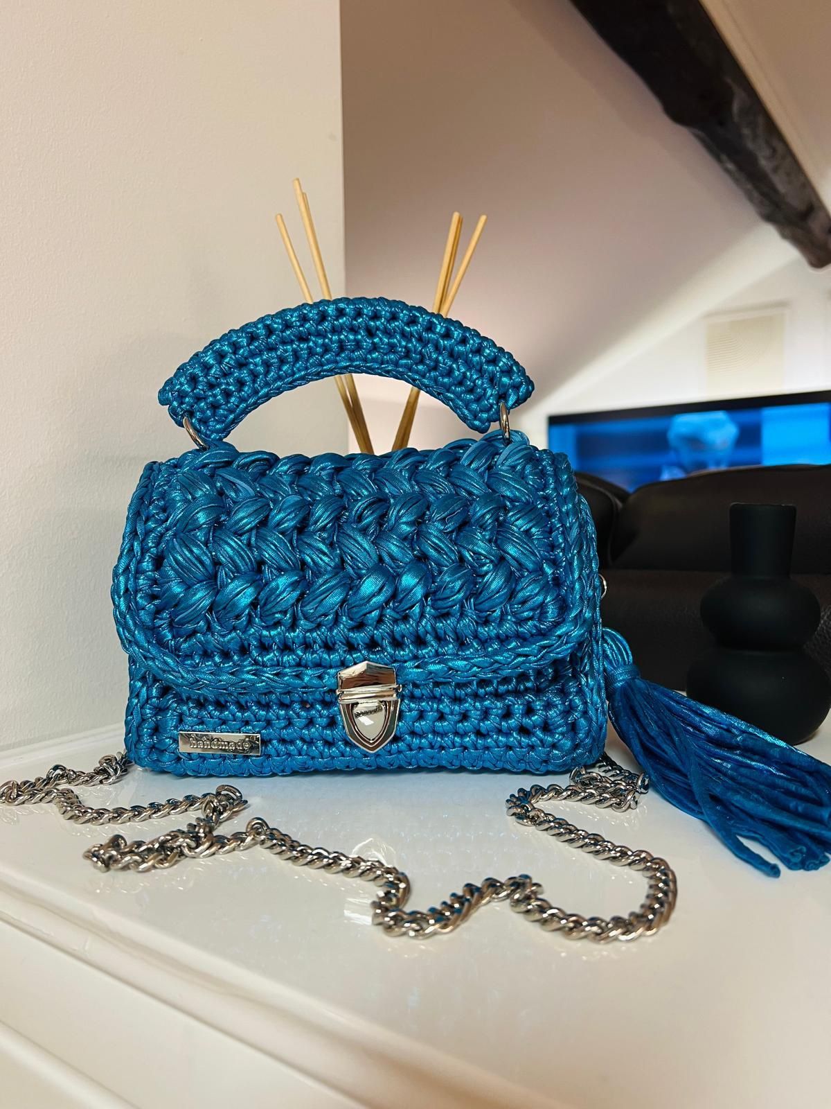 Luxury bag. Made in Italy. Metallic Blue. New