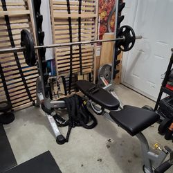 Hoist 7 position olympic bench  with hampton barbell included