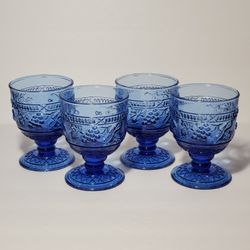 4 Mikasa Blue Garden Harvest Wine Glasses Vintage