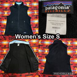 Patagonia Synchilla Black Blue Zip Up Fleece Vest Women’s Size Small Pockets