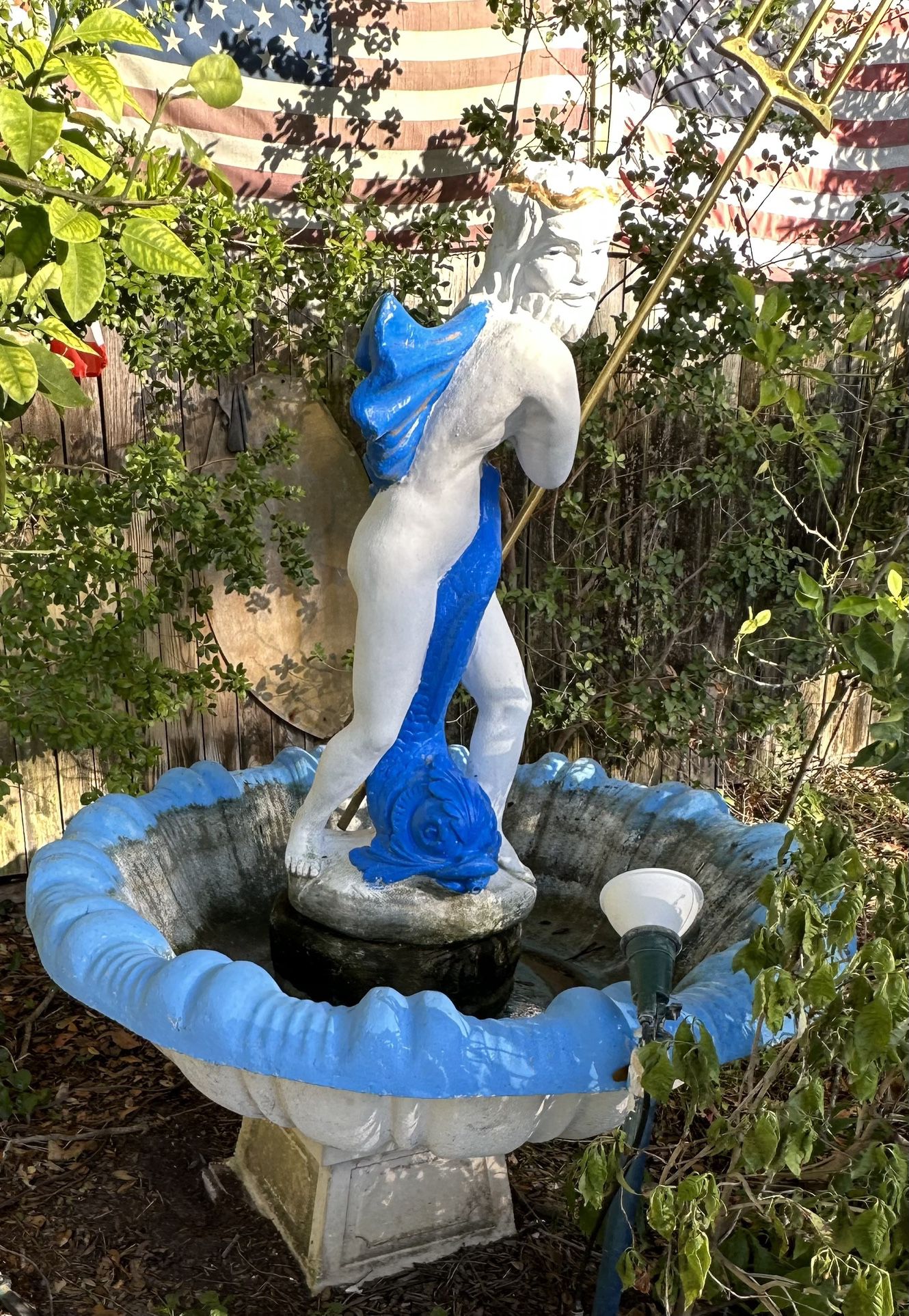 Poseidon Fountain Cement Statue With Bowl And Stand
