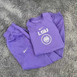 Nike LSU Tigers Legacy Alma Mater Sweatpants Joggers Sweatsuit T-Shirt | Men L