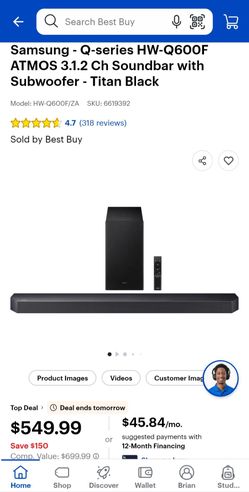 Samsung Q-series HW-Q600F ATMOS 3.1.2 Ch Soundbar with Subwoofer - Titan Black