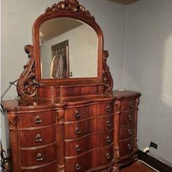Beautiful Hers Dresser Set with Large, Double-Door Armoire, All Solid Wood