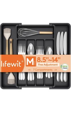 Lifewit Silverware Drawer Organizer, Expandable Utensil Tray for Kitchen, BPA Free Flatware and Cutlery Holder, Adjustable Plastic Storage for Spoons 