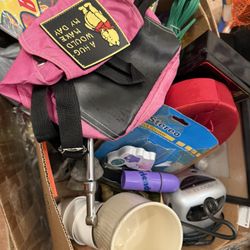 Box of household treasures jewelry box dishes lots of items