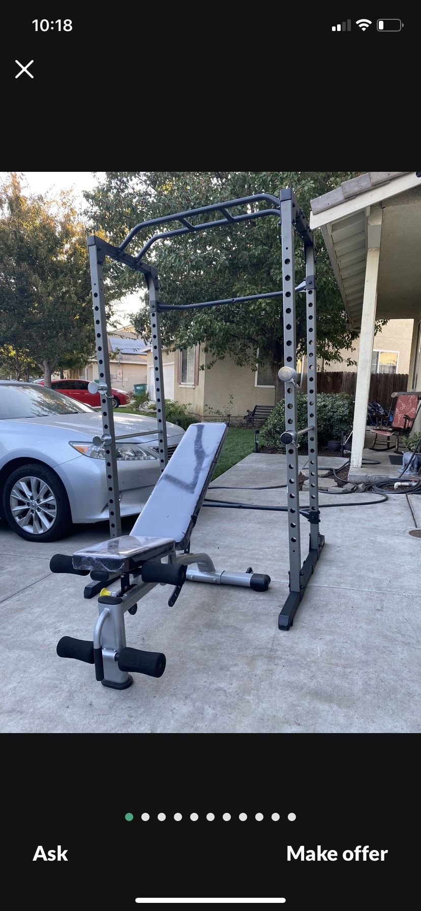 800lb Rated Power Cage Combo With Fully Adjustable Bench And 300lb Olympic Weight Set With Barbell And Clips