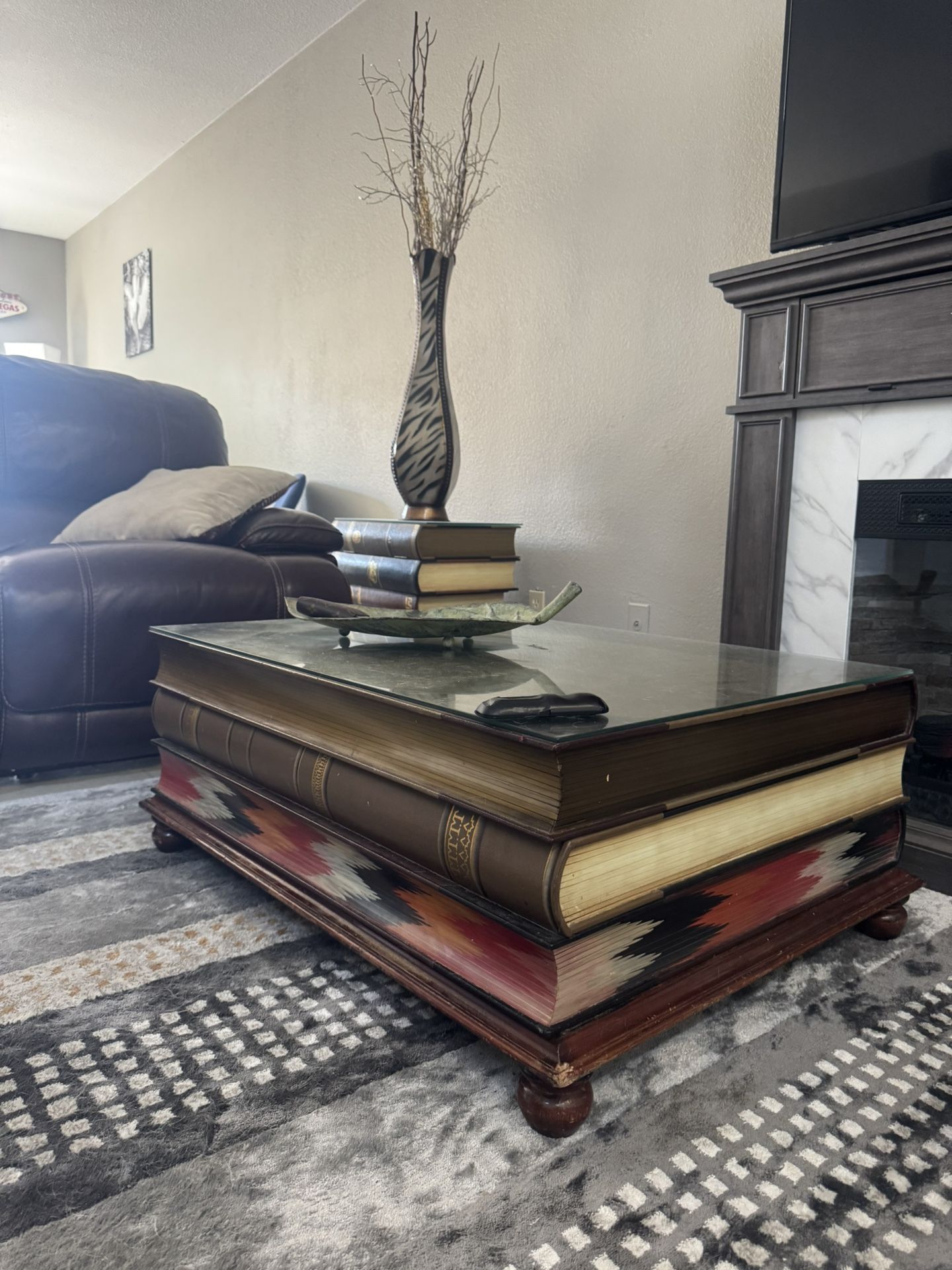Stacked Books Coffee + 2 End Table Set – Glass Tops & Storage