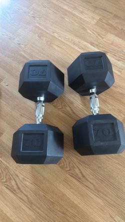 70 lb Rubber Hex Dumbbells Pair