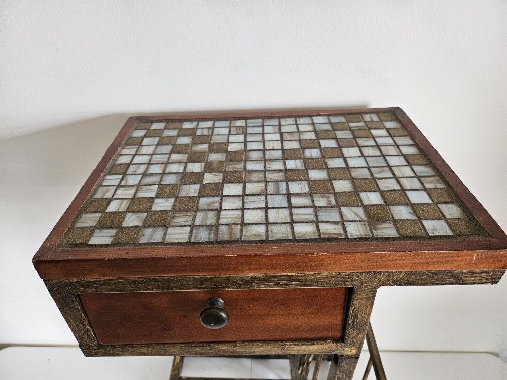 Marble End Table With Drawer
